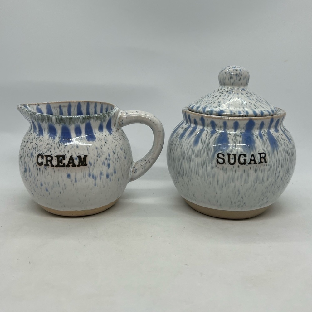 Blue & White Sugar & Creamer Artisan's Collection Set by Belle Maison